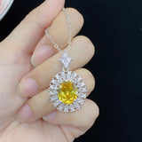 Yellow Zircon Citrine Diamond Pendant Necklace 925 Silver Jewelry