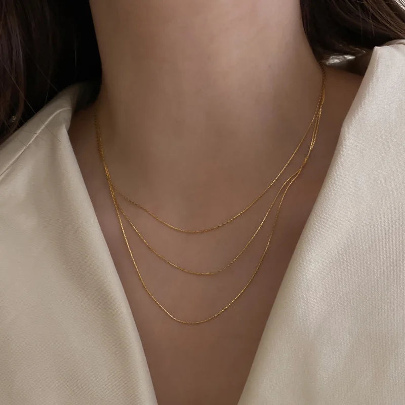 Layered Silver Chain Necklace 14k Plated - Women