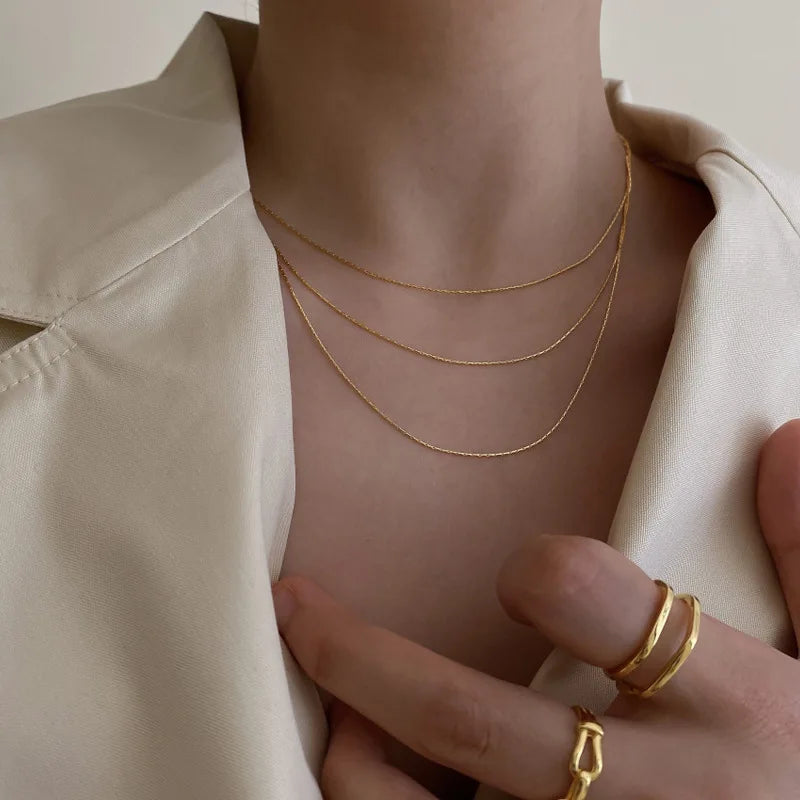 Layered Silver Chain Necklace 14k Plated - Women