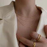 Layered Silver Chain Necklace 14k Plated - Women