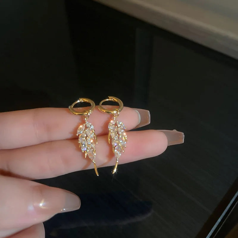 Long Leaves Joker Drop Earrings Crystal Dangle Jewelry