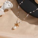 Long Synthetic Round Pearl Necklace with Toggle Clasp Pendant