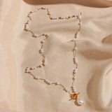 Long Synthetic Round Pearl Necklace with Toggle Clasp Pendant