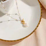 Long Synthetic Round Pearl Necklace with Toggle Clasp Pendant