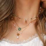 Long Synthetic Round Pearl Necklace with Toggle Clasp Pendant