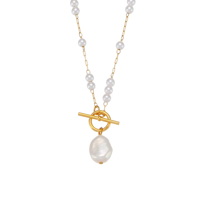 Long Synthetic Round Pearl Necklace with Toggle Clasp Pendant