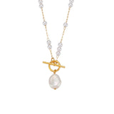 Long Synthetic Round Pearl Necklace with Toggle Clasp Pendant