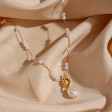 Long Synthetic Round Pearl Necklace with Toggle Clasp Pendant