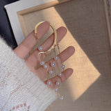 Long Tassel Pearl Clip Earrings for Women Geometric Ear Cuff