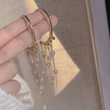 Long Tassel Pearl Clip Earrings for Women Geometric Ear Cuff