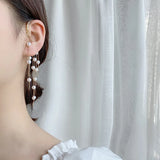 Long Tassel Pearl Clip Earrings for Women Geometric Ear Cuff