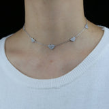 Micro Pave 5PCS Heart Charm Link Chain Necklace For Women