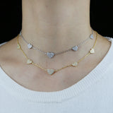 Micro Pave 5PCS Heart Charm Link Chain Necklace For Women