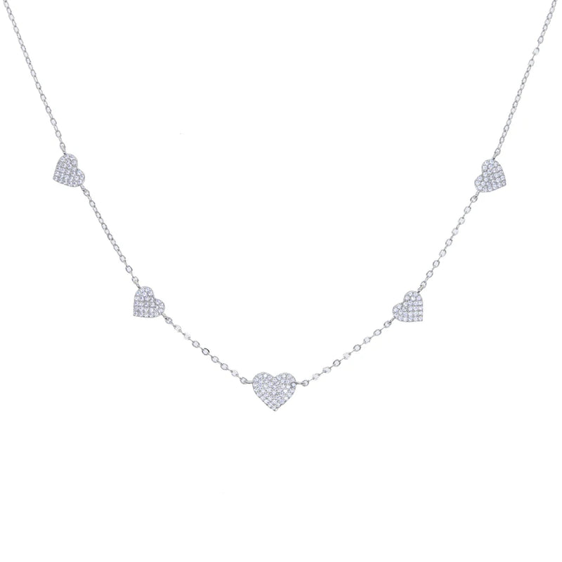 Micro Pave 5PCS Heart Charm Link Chain Necklace For Women