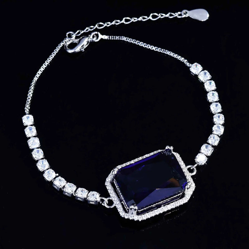 Square CZ Bracelet Silver Dangle for Women Anniversary Gift