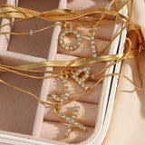 Crystal Letter Charm Double Layer Bracelet for Lady Zircon Initial Bangle