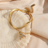 Crystal Letter Charm Double Layer Bracelet for Lady Zircon Initial Bangle