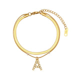 Crystal Letter Charm Double Layer Bracelet for Lady Zircon Initial Bangle