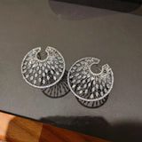 Crystal Silver Drop Tassel Circle Wedding Earrings Round Stud Bridal