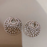 Crystal Silver Drop Tassel Circle Wedding Earrings Round Stud Bridal