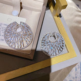 Crystal Silver Drop Tassel Circle Wedding Earrings Round Stud Bridal