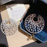 Crystal Silver Drop Tassel Circle Wedding Earrings Round Stud Bridal