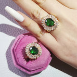 Green Oval Engagement Ring For Women Lady Anniversary Gift