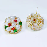 Green Natural Zircon Stud Earring Women Freshwater Pearl Jewelry