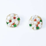 Green Natural Zircon Stud Earring Women Freshwater Pearl Jewelry