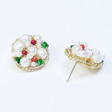 Green Natural Zircon Stud Earring Women Freshwater Pearl Jewelry