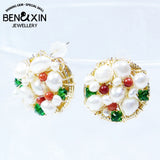 Green Natural Zircon Stud Earring Women Freshwater Pearl Jewelry