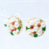 Green Natural Zircon Stud Earring Women Freshwater Pearl Jewelry