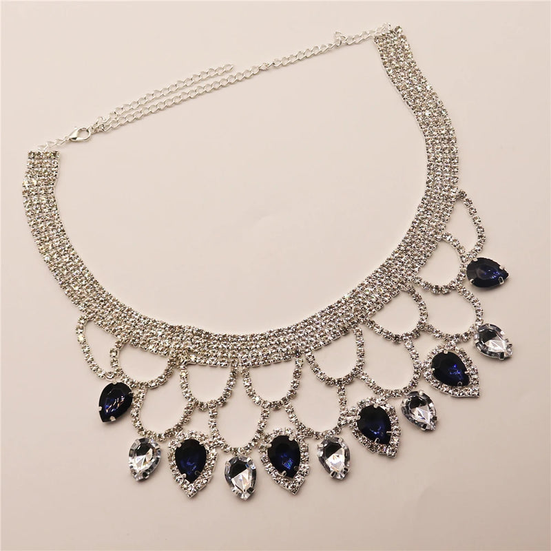 Crystal Pendant Necklace Boho Bridal Wedding Bling Rhinestone Necklace