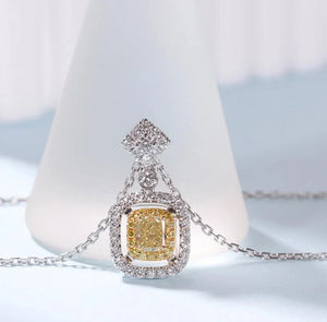 Yellow Cushion S925 Silver Sterling Necklace For Women Anniversary Gift