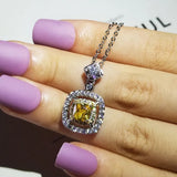 Yellow Cushion S925 Silver Sterling Necklace For Women Anniversary Gift