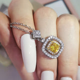 Yellow Cushion S925 Silver Sterling Necklace For Women Anniversary Gift