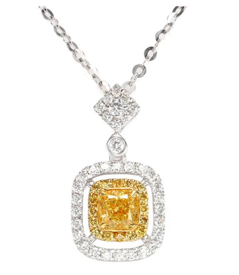 Yellow Cushion Silver Necklace For Women Anniversary Gift