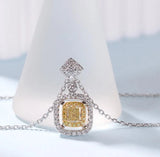 Yellow Cushion Silver Necklace For Women Anniversary Gift