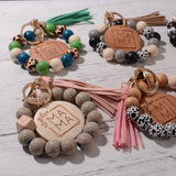 Leopard Print Wood Bead Keychain Tassel Bag Pendant Accessory