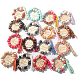 Leopard Print Wood Bead Keychain Tassel Bag Pendant