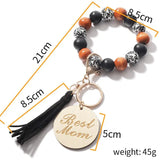 Leopard Print Wood Bead Keychain Tassel Bag Pendant
