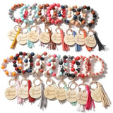 Leopard Print Wood Bead Keychain Tassel Bag Pendant