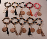 Leopard Print Wood Bead Keychain Tassel Bag Pendant Accessory