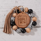 Leopard Print Tassel Wrist Keychain Wood Bead Keyring Gift