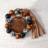 Leopard Print Tassel Wrist Keychain Wood Bead Keyring Gift