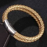 Men's Leather Bracelet Stainless Steel Clasp Wristband