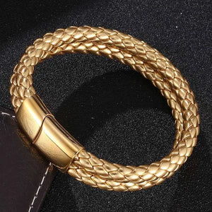 Men's Leather Bracelet Stainless Steel Clasp Wristband