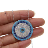 Zirconia Greek Evil Eye Charm Silver Lucky Eyes Necklace Women Girls