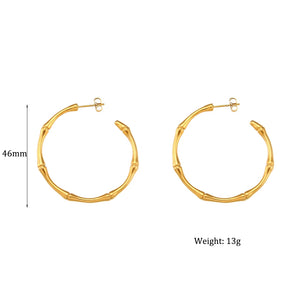 Thin Bamboo Large Hoop Earrings Stainless Steel Plated
