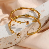 Thin Bamboo Large Hoop Earrings Stainless Steel Plated
